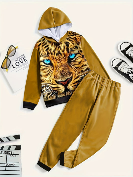 2pc Lion Print Hoodies Jogger Pants Set Kids Clothes For Boys Girls