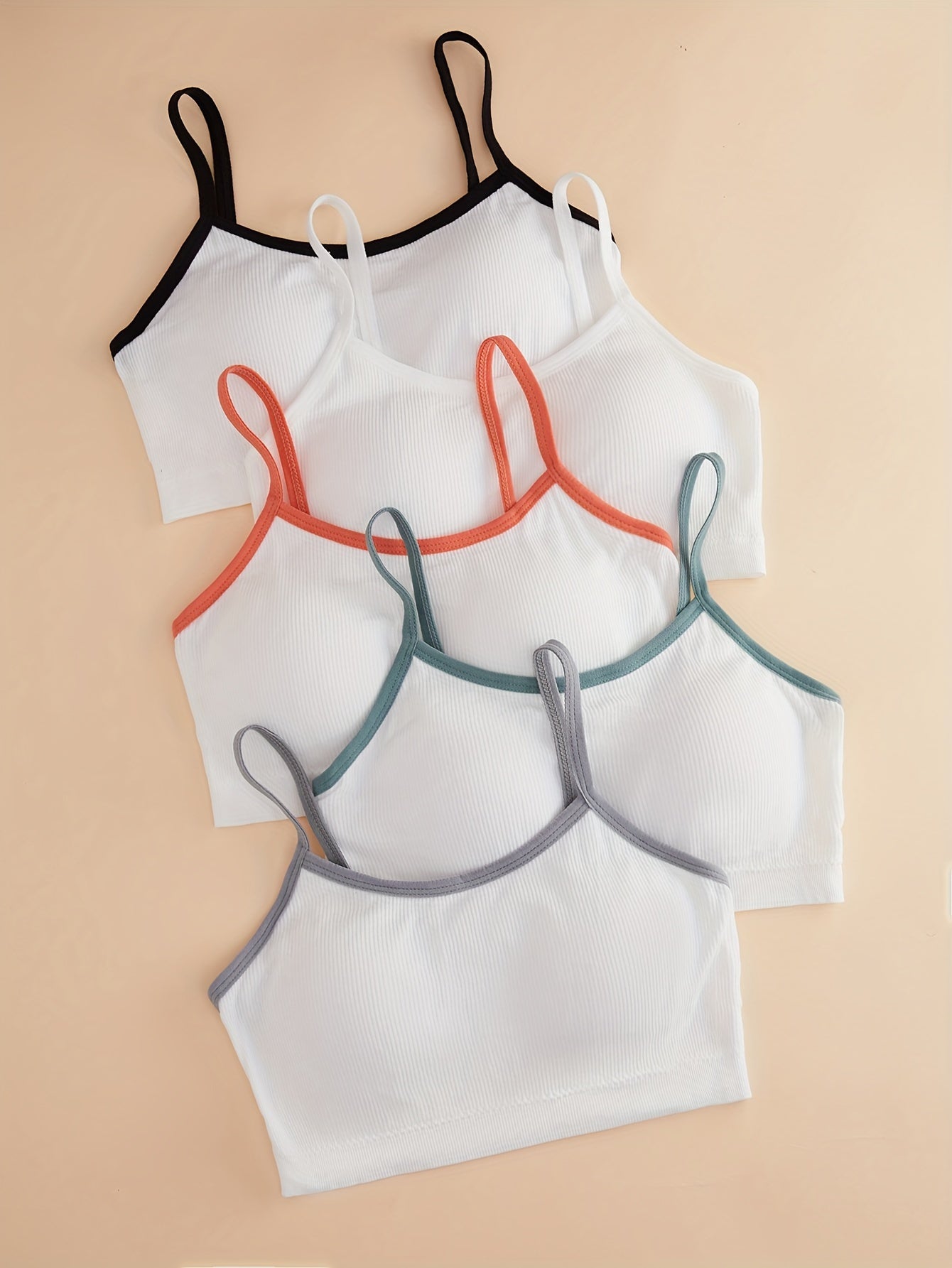 5pcs Wireless Ribbed Bras Stretch Comfort Breathable Lingerie Underwear