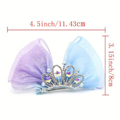 2pcs Girls Mesh Bow Hair Clips Crown Decor Hairpins