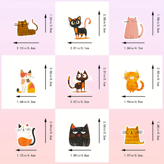 50 Pack Cartoon Cat Stickers Self Adhesive Reusable Japanese Ins