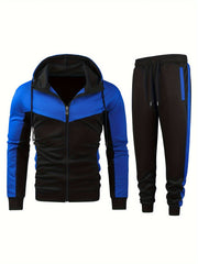 Men's Zip Up Hooded Jacket & Sweatpants Set for Outdoor Activities