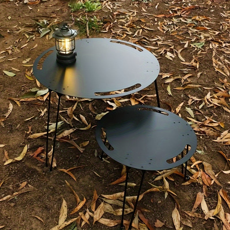 Outdoor Folding Table Portable Round Table Black Metal Camping Coffee Table