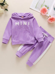 Baby Girl Letter Pattern Hoodie & Laced Pants 2 Piece Outfit