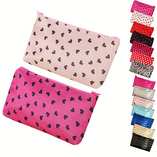 2pcs Zipper Makeup Pouch Heart Stripe Leopard Pattern Cosmetic Pouch