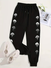  Mushroom Print Joggers Elastic Drawstring Pants