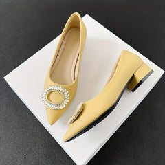 Rhinestone Slip On Chunky Heel Shoes Point Toe Daily Soft Dr