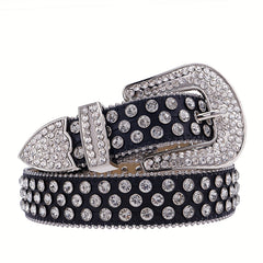 Sparkling Rhinestone Western Cowgirl Studded PU Leather Belt
