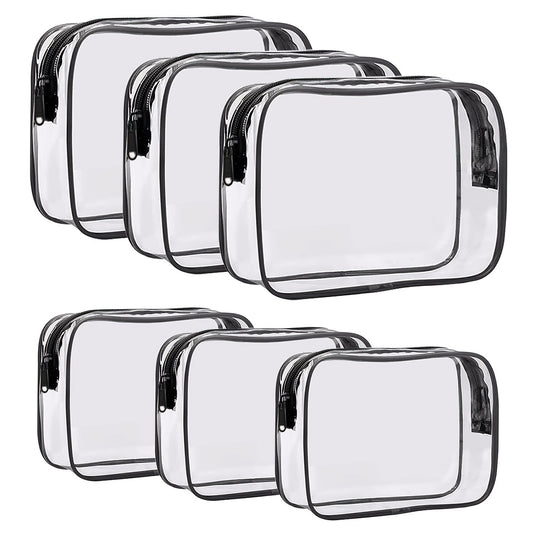 6pcs PVC Clear Toiletry Bags Travel Cosmetic Makeup Bags With Zipper
