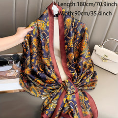 Paisley Print Scarf Navy Satin Shawl Casual Windproof Head Wrap