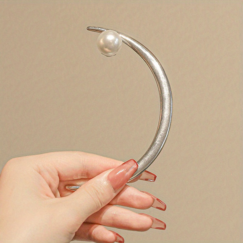 Moon Shape Faux Pearl Hairpin Vintage Hair Jewelry Accessory