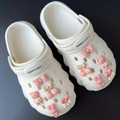 10pcs Cartoon Bear & Rabbit Shoe Decorations Pink for Clogs