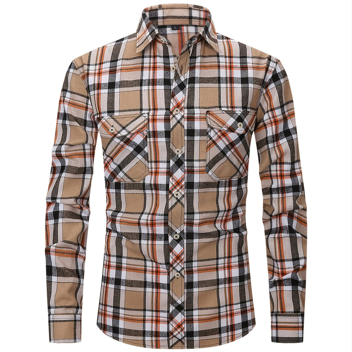 Men's Double Pocket Plaid Shirt for Spring Fall