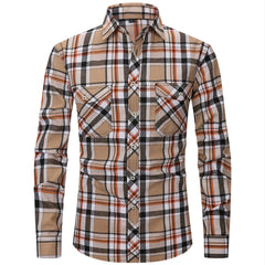Men's Double Pocket Plaid Shirt for Spring Fall