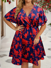  Floral Print Flutter Sleeve Midi Dress