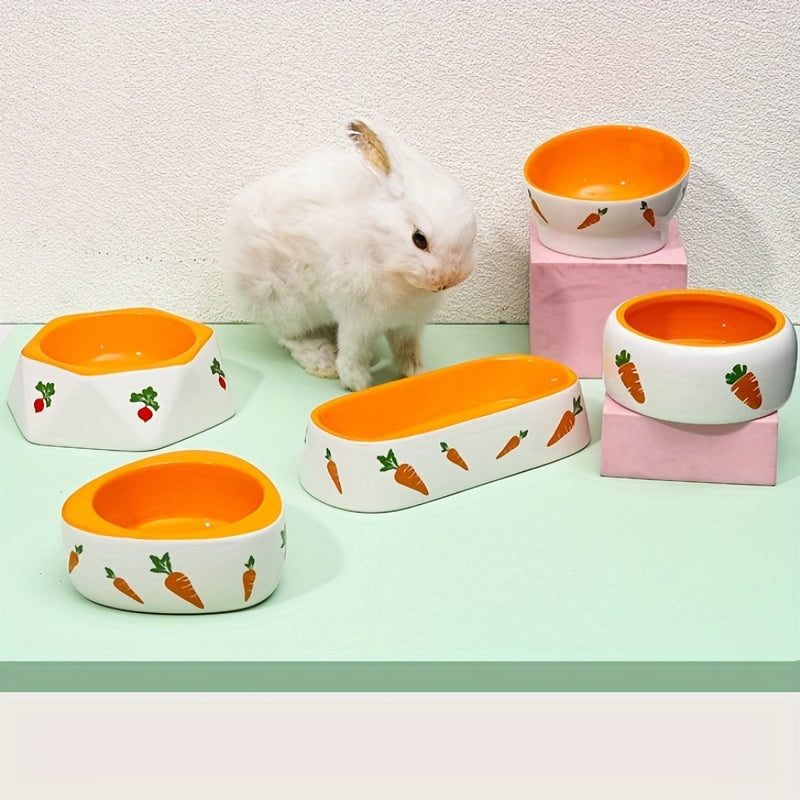 Rabbit Ceramic Feeding Bowl Elevated Tilted for Comfortable Eating