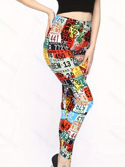 Patchwork Print Leggings Women's Casual Leggings