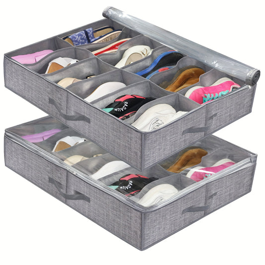 2pcs Under Bed Shoe Storage Organizer Foldable Fabric Shoes Container Box