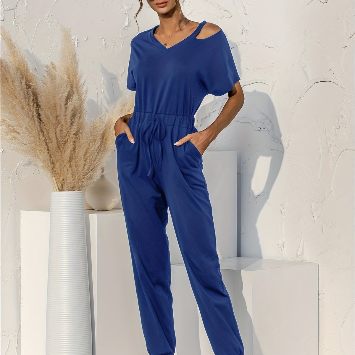 Cold Shoulder Drawstring Jumpsuit for Women