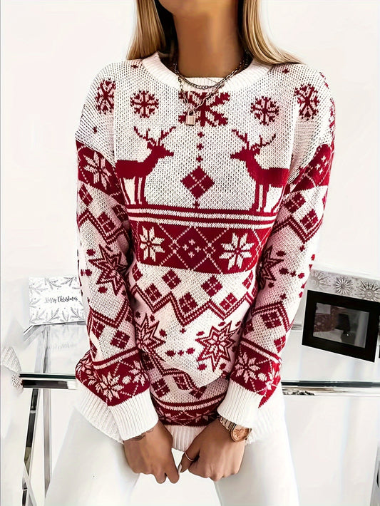  Christmas Casual Sweater Women Round Neck Jumper
