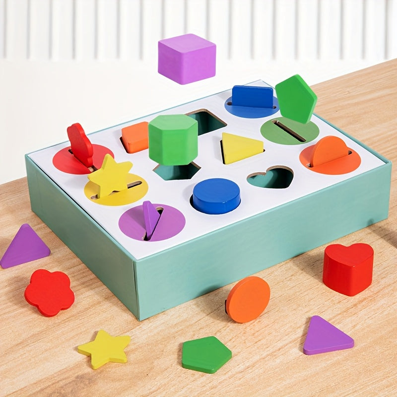 Wooden Shape Sorting Box Geometric Shape Sorting Box Wooden Educational Toy