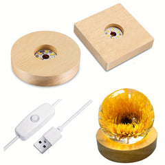 8cm Square/Round Wooden LED Lighted Base for Resin Molds Display