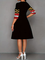  Casual Dress Women's Plus Stripe & Geometric Print Half Sleeve