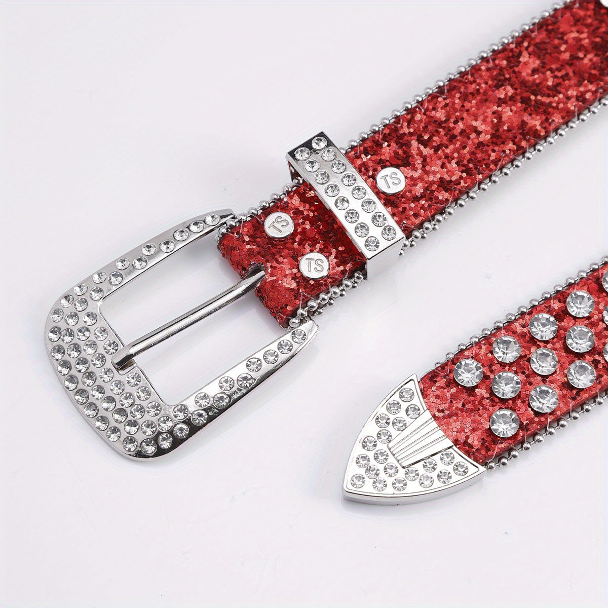 Sequin Wide Belt with Rhinestone Inlay for Pants