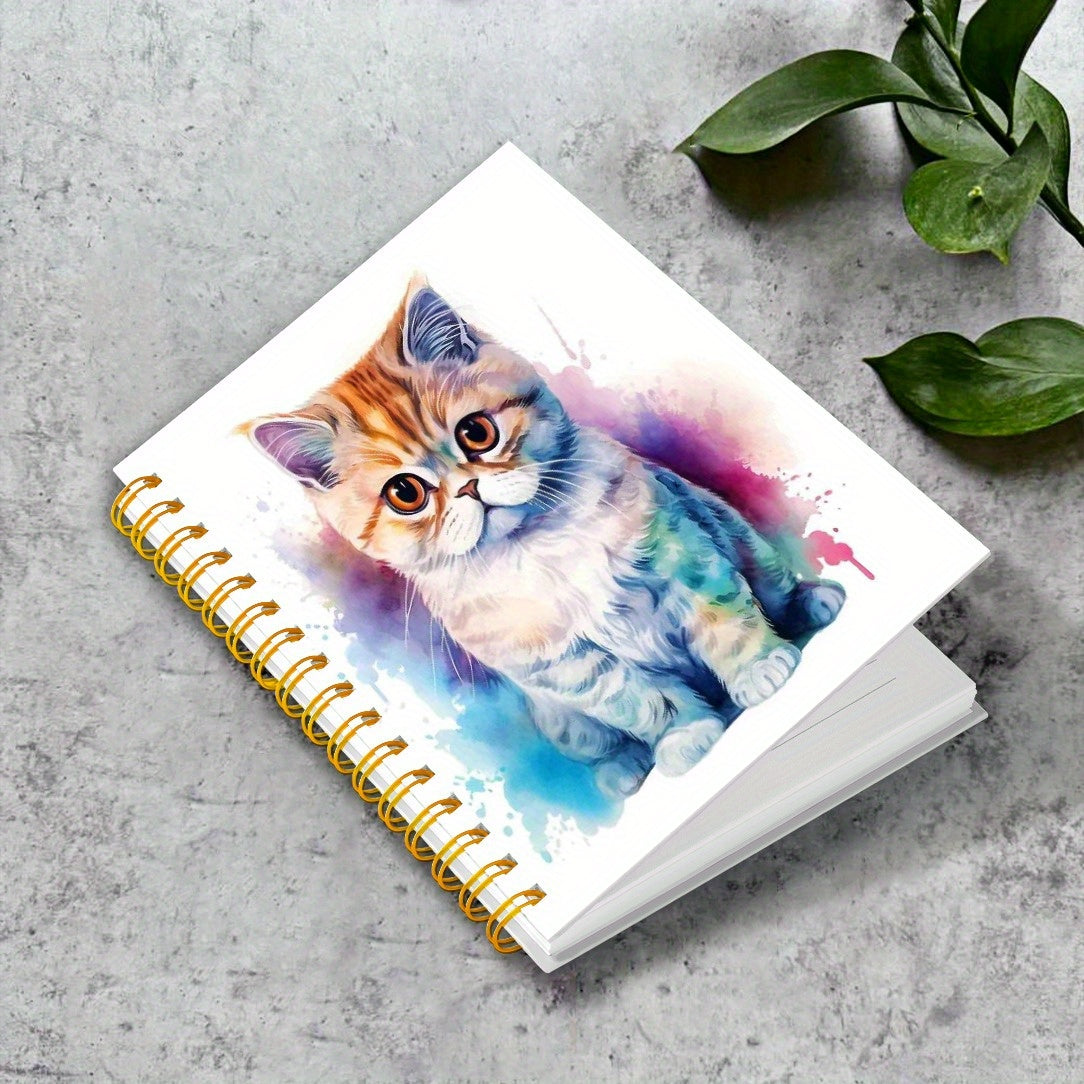 Watercolor Cat Notebook 50 Pages Spiral Bound 13.97x21.08 cm