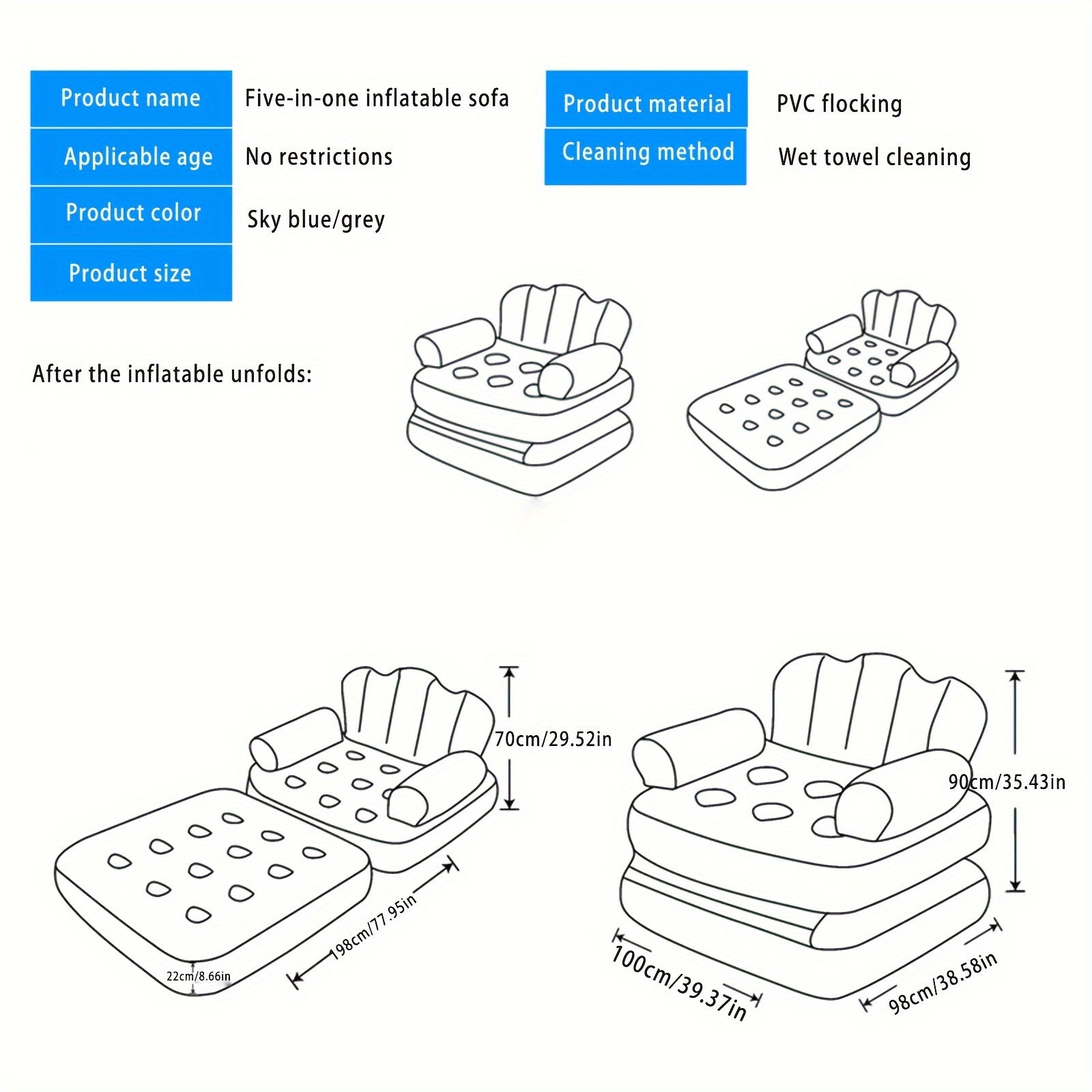 Multifunctional 5-in-1 Inflatable Sofa Outdoor Lazy Chair