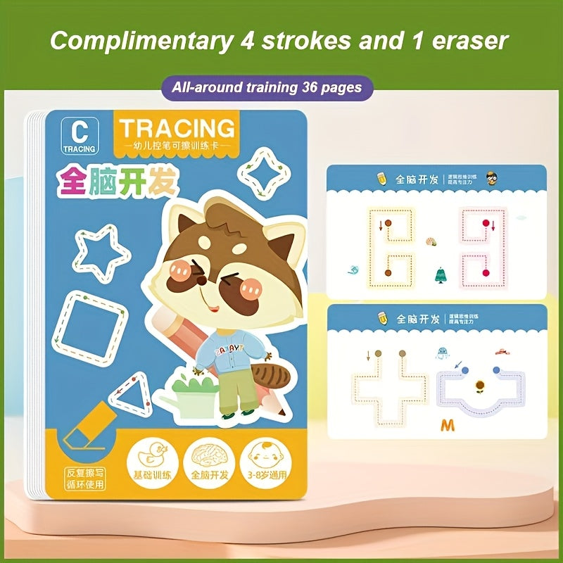 Reusable Educational Workbook Set with Pens and Eraser