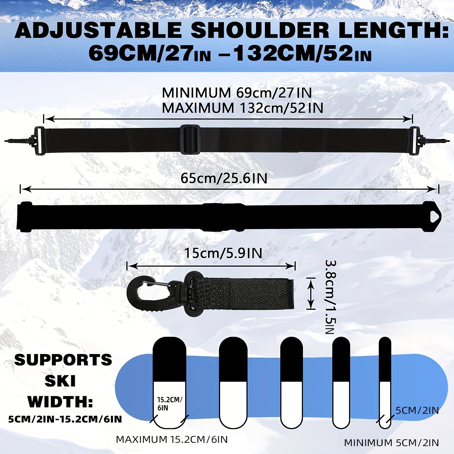 Portable Ski Sled Straps Pole Carrier Adjustable Shoulder Straps