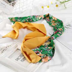 Big Flower Silk Scarf Headband Double Sided Scarf