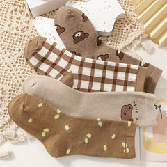 4 Pairs Cartoon Teddy Bear Crew Socks for Kids