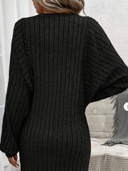  Ribbed Bat Sleeve Mini Dress