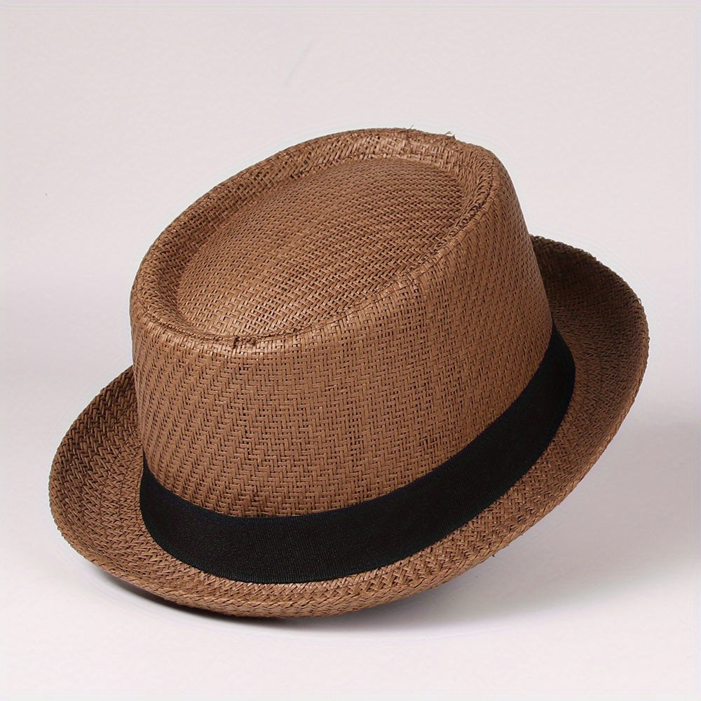 Casual Sunshade Straw Hat With Band for Outdoor Travel Seaside Unisex