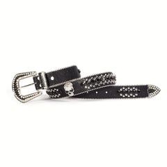 Skull Head Rivet Leather Belt for Jeans Pants
