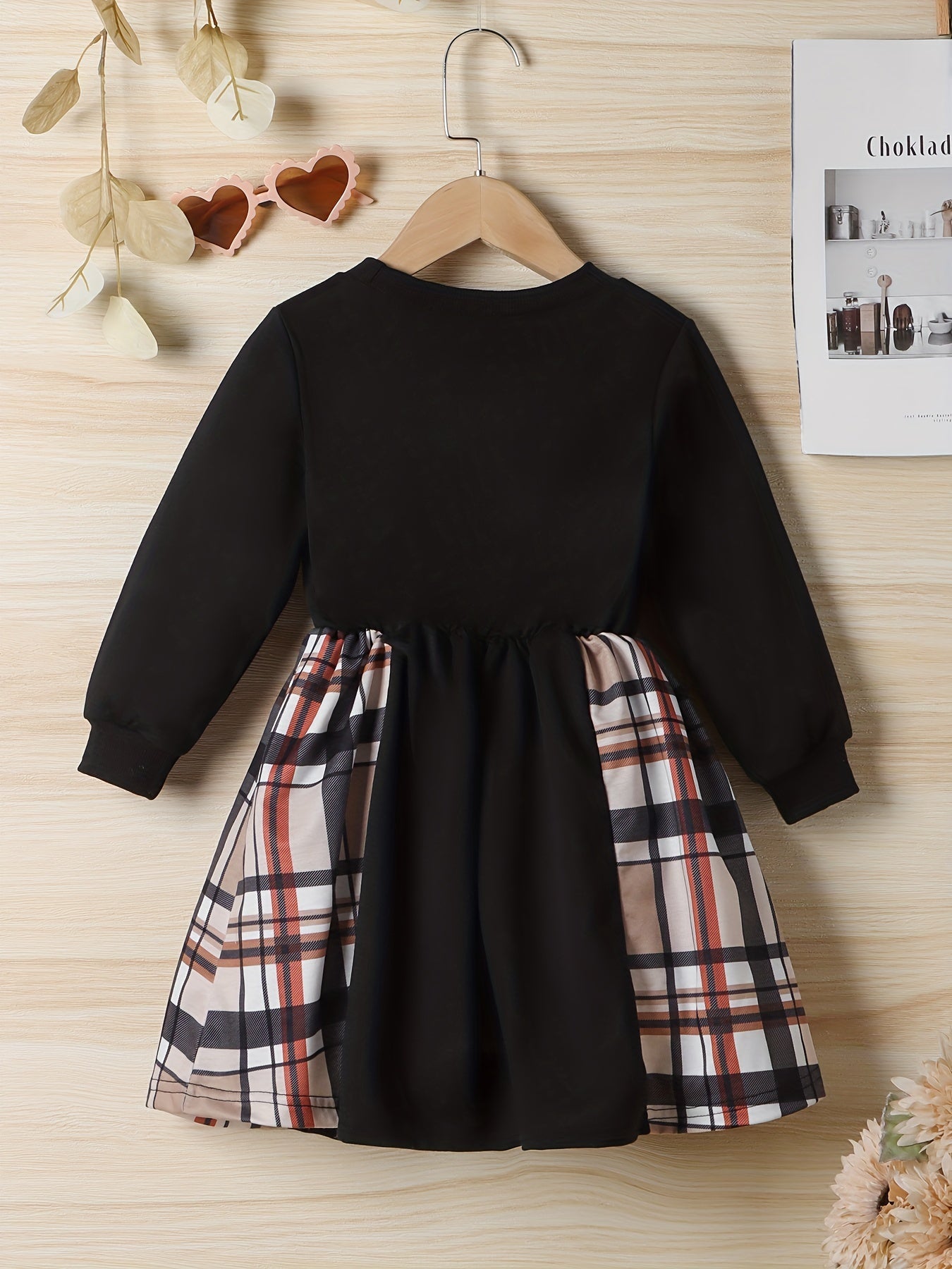 Girls Plaid Print Long Sleeve Pullover Sweatshirt Dress