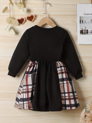 Girls Plaid Print Long Sleeve Pullover Sweatshirt Dress