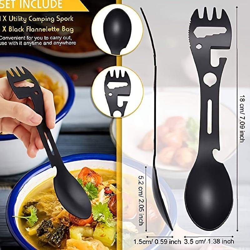 10 in 1 Spork Stainless Steel Utensil Can Opener Multi-Tool for Camping Hiking