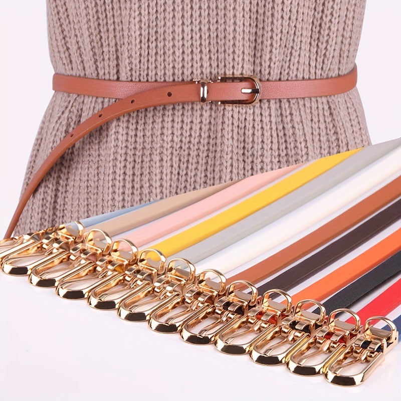 Thin Belt Oval Buckle PU Leather Jeans Pants Sweater Dress Girdle