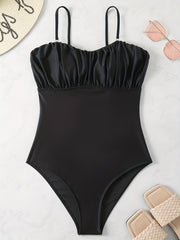 Ruched Bust One Piece Bathing Suit Sexy High Strech Swimsuit