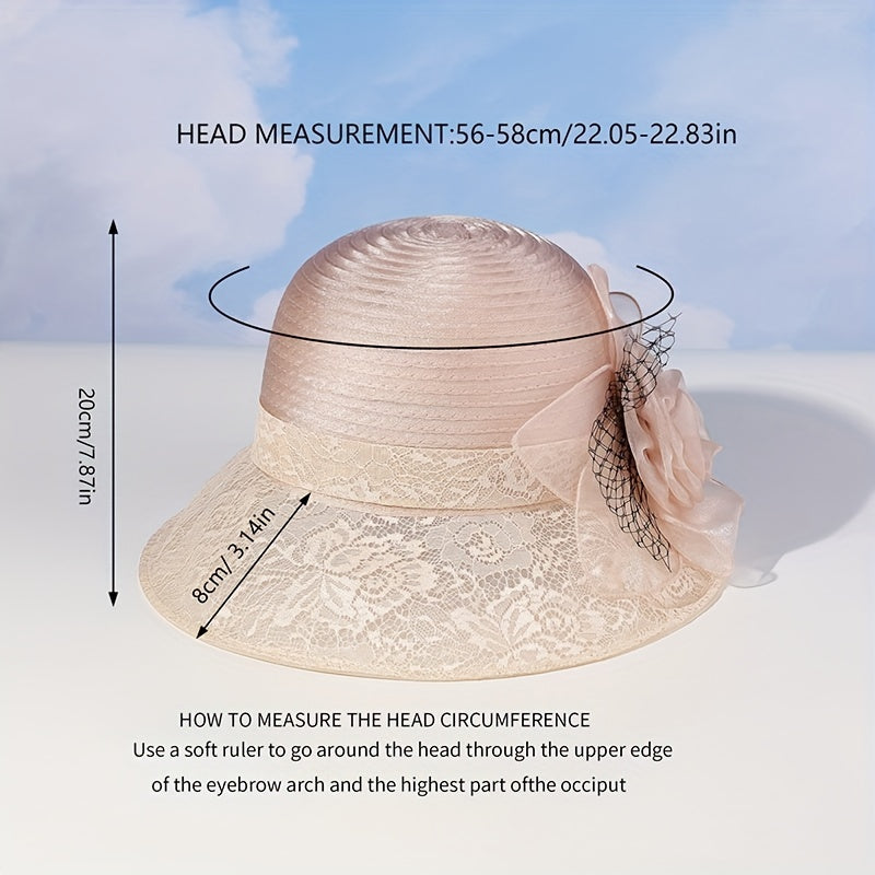 Mesh Flower Decor Bucket Hat British Style Solid Thin Basin Hat