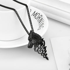 Punk Style Wolf Head Pendant Necklace Men's Jewelry Vintage Hip Hop Sweater Chai
