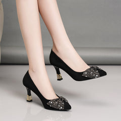 Women's Rhinestone Bowknot Slip On Stiletto Heels