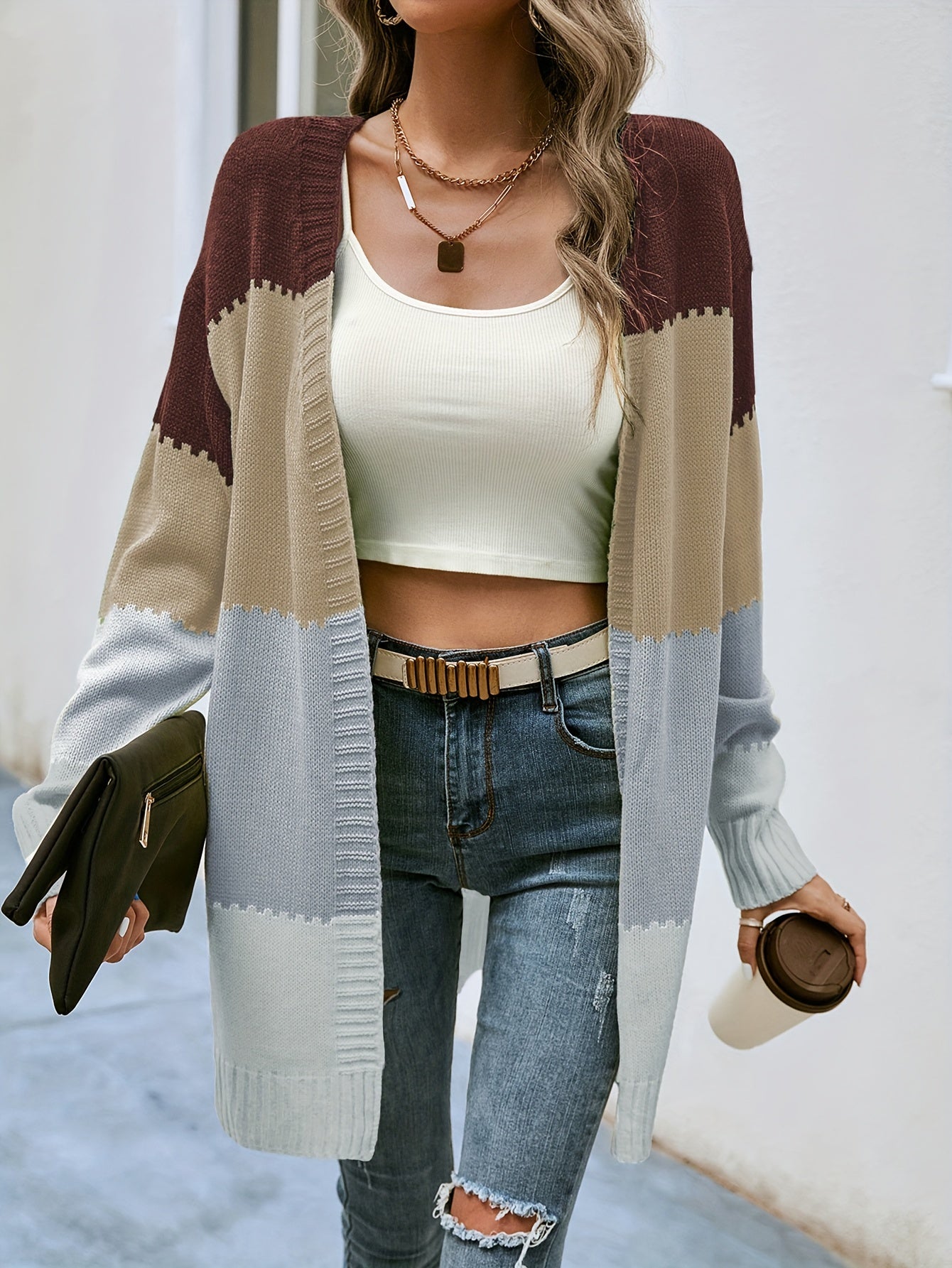 Striped Block Cardigans V Neck Loose