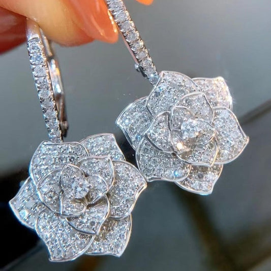Zircon Flower Shape Hook Earrings for Women