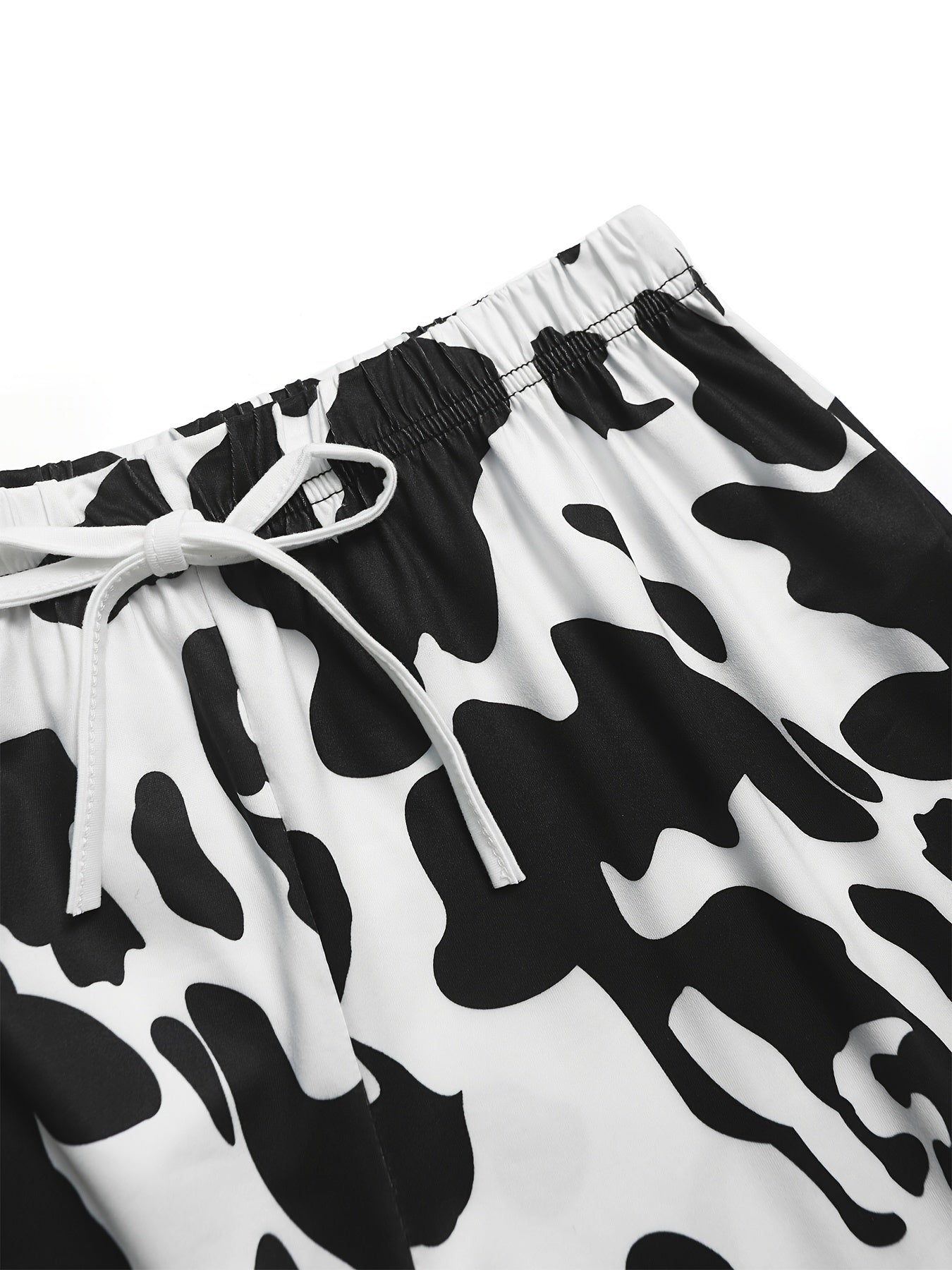 Cow Print Pajama Set Short Sleeve Top & Shorts Women's Sleepwear