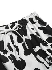 Cow Print Pajama Set Short Sleeve Top & Shorts Women's Sleepwear