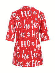  Casual Cardigan Women's Plus Letter & Snowflake Print Cardigan