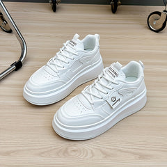 Women's Solid Platform Sneakers Low Top Casual Lace Up Shoes